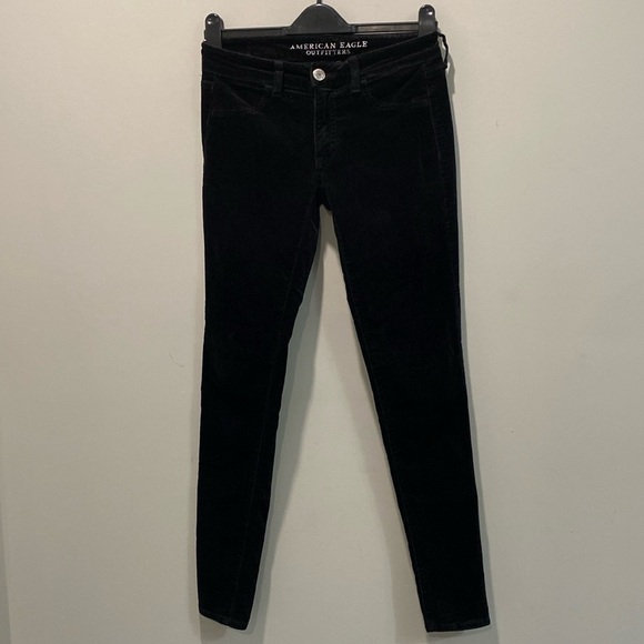 American Eagle Velour Super Stretch Jeans Black skinny Jeggings Size 2 - Picture 2 of 14